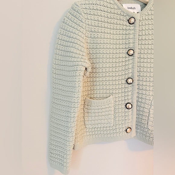 NEW Ba&sh Bash Gaspard Tweed Cardigan Jacket in Light Pastel Green | size 1 / S - Picture 8 of 13